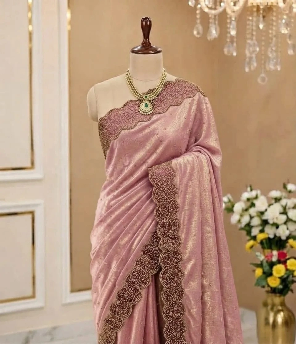 Teal Blue Fancy Stonework Designer Saree